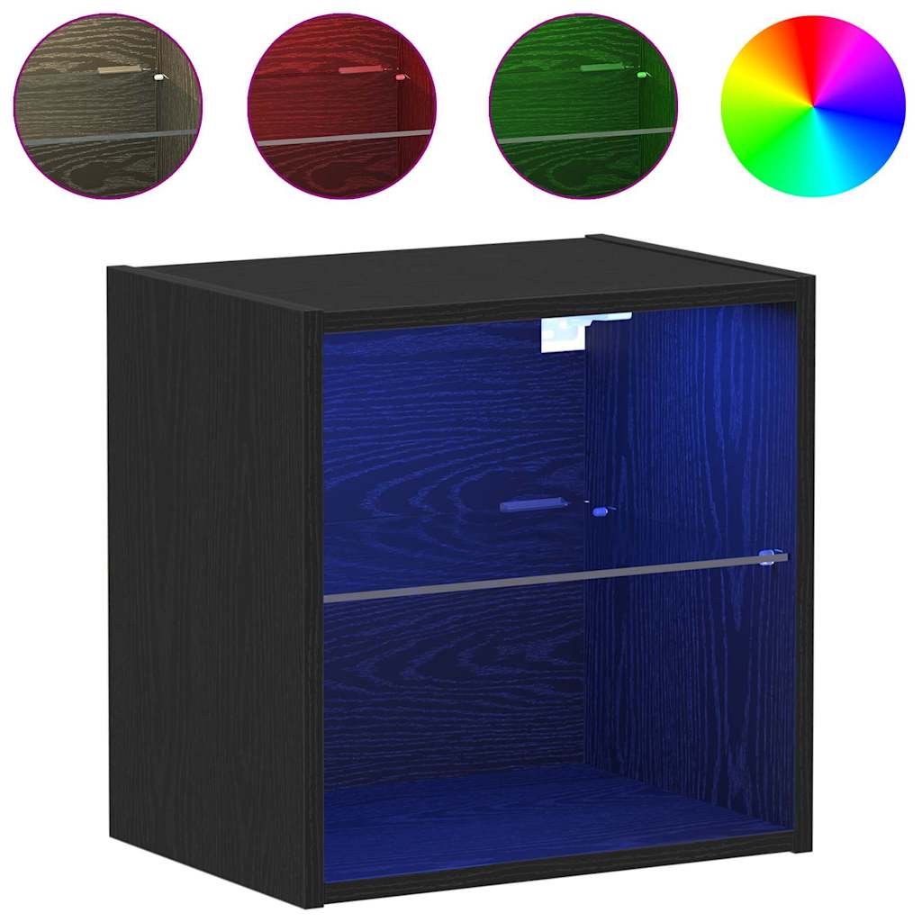 Függő polc LED világítással 2 db Fekete 40 x 28,5 x 40 cm