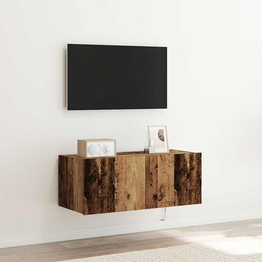 TV Fali Szekrény LED-del Öreg fa 80 x 35 x 31 cm Faanyag