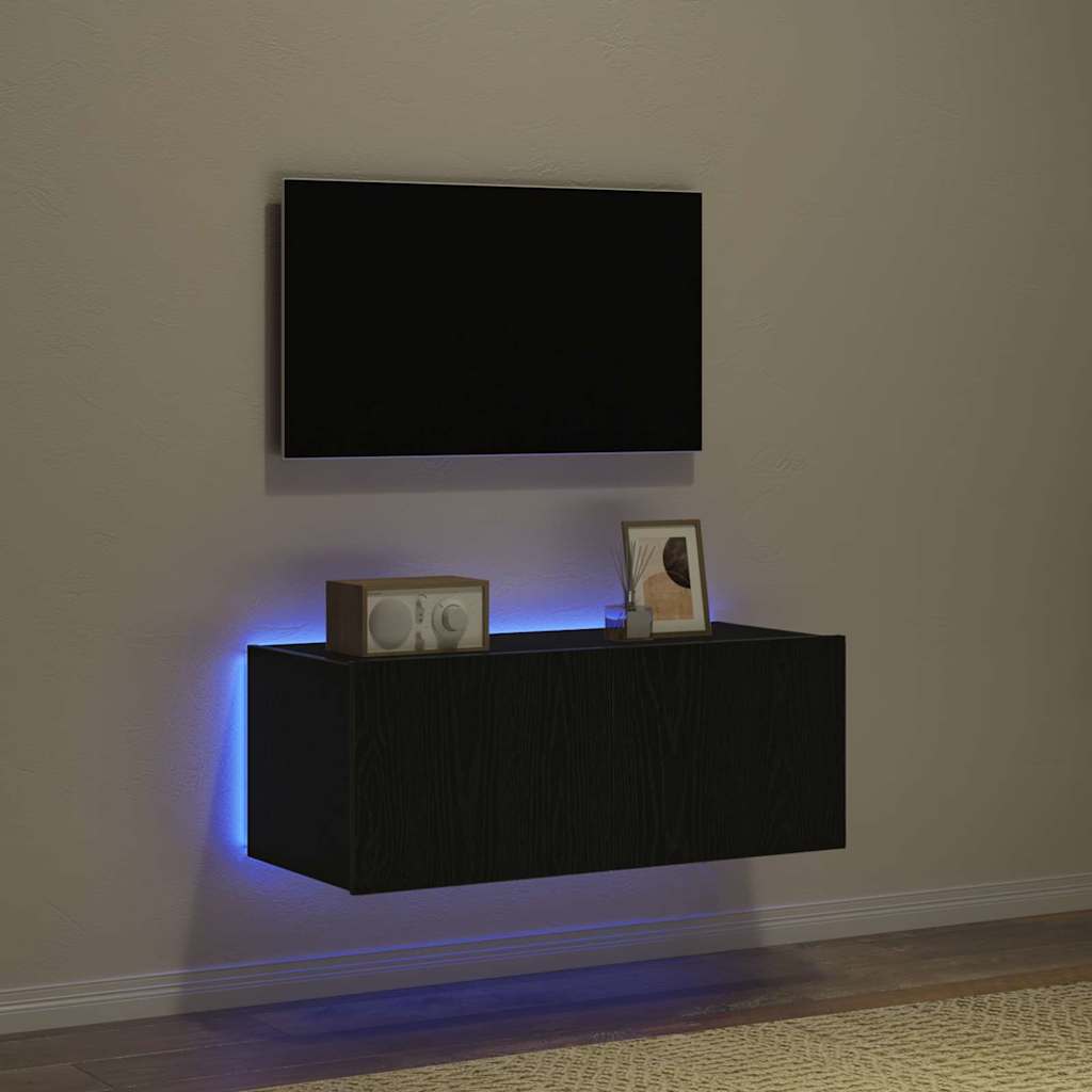 TV Fali Szekrény 80 x 35 x 31 cm Fekete tölgy Szerelt Fa