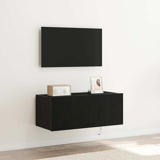 TV Fali Szekrény LED-del Fekete tölgy 80 x 35 x 31 cm Faanyag