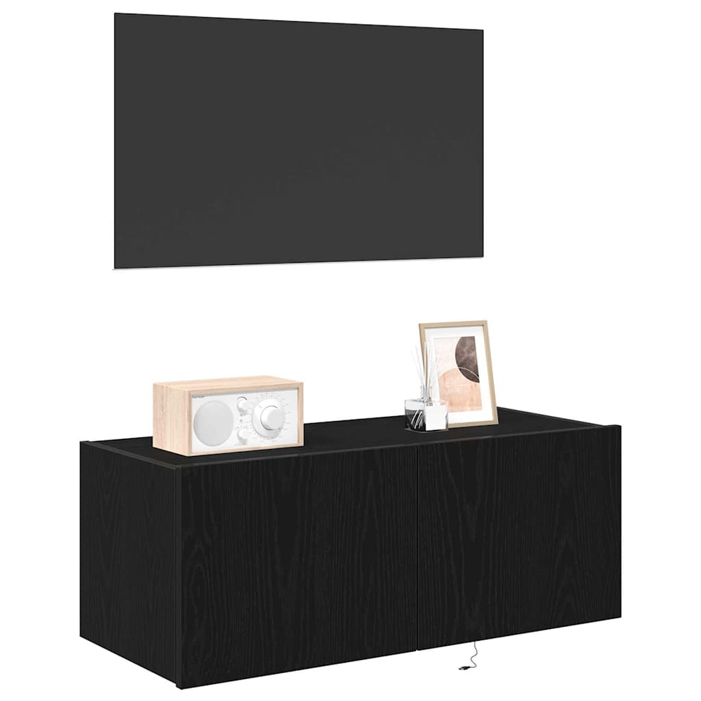 TV Fali Szekrény 80 x 35 x 31 cm Fekete tölgy Szerelt Fa