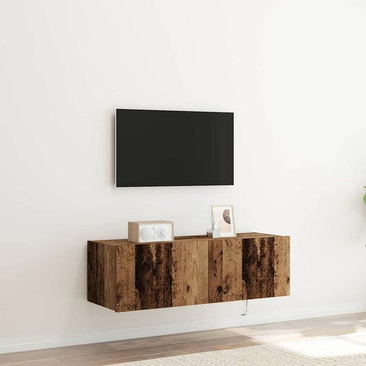 TV Fali Szekrény LED-del 2 pcs Öreg fa 100 x 35 x 31 cm Faanyag