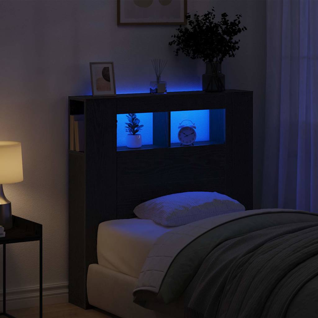 LED ágytámla Fekete tölgy 100 x 18,5 x 103,5 cm Faanyag