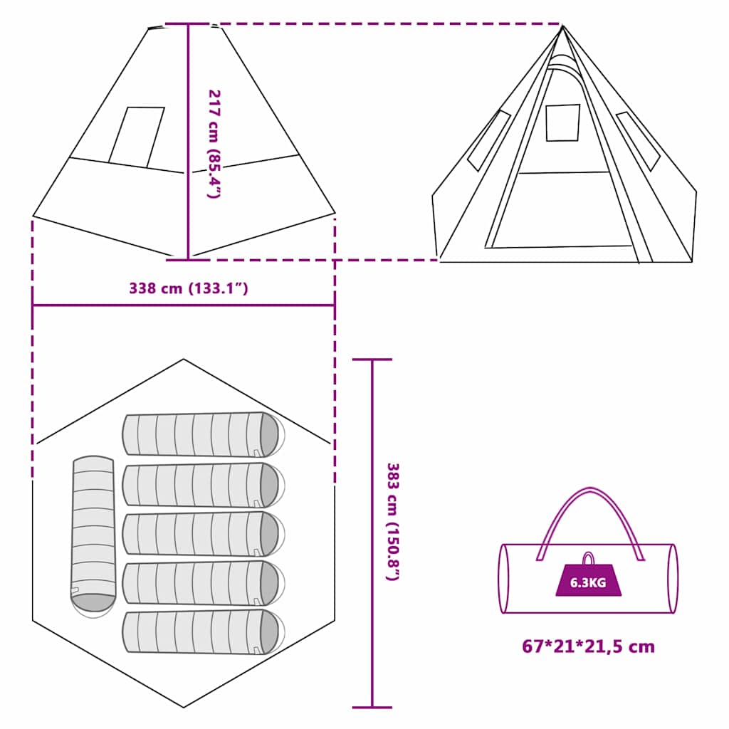 Tipi sátor tetővel tárolóval Kék 383 x 338 x 217 cm taft