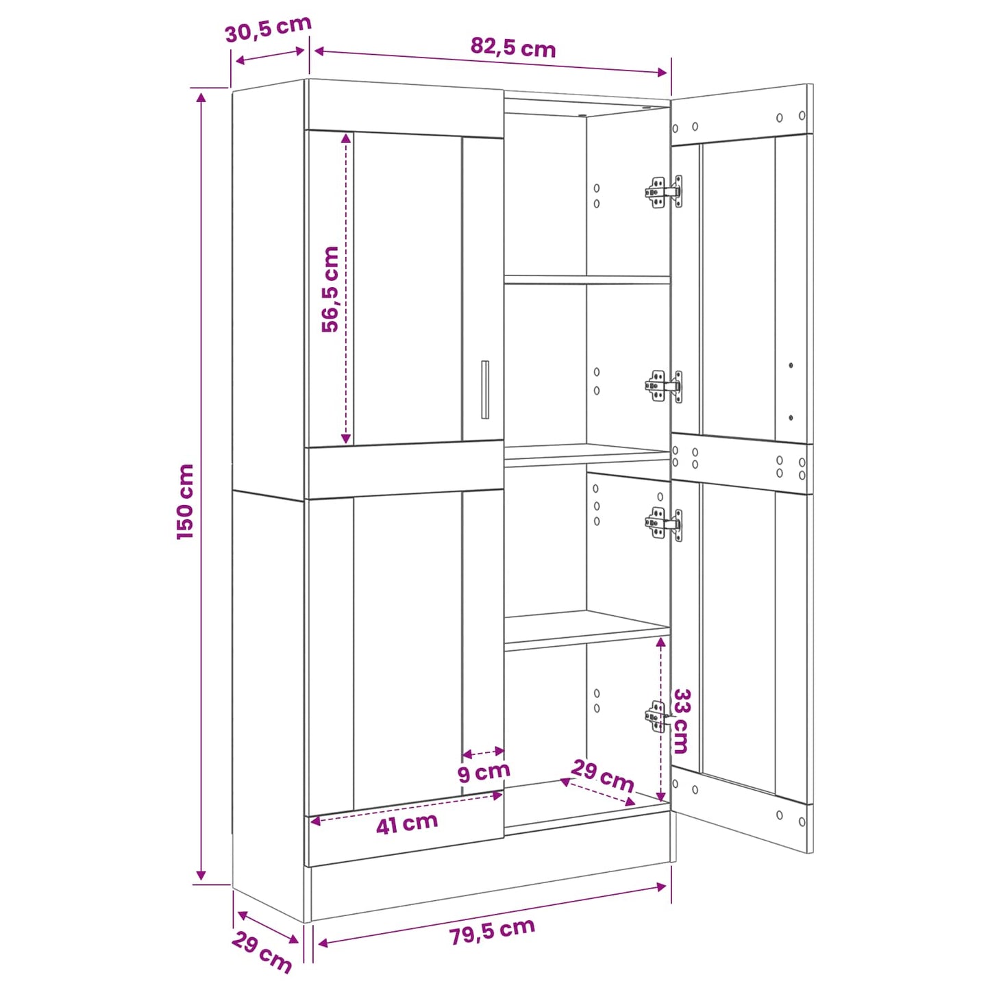 Könyvespolc 3 szintes 82,5 x 30,5 x 150 cm Szerelt Fa