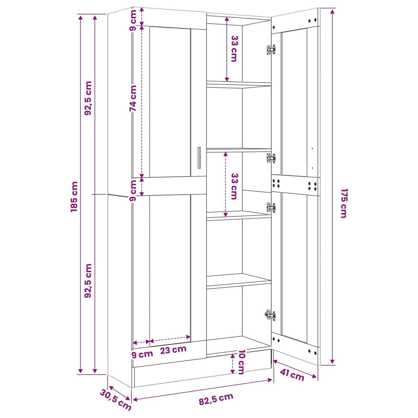 Könyvespolc 4 szintes 82,5 x 30,5 x 185 cm Szerelt Fa