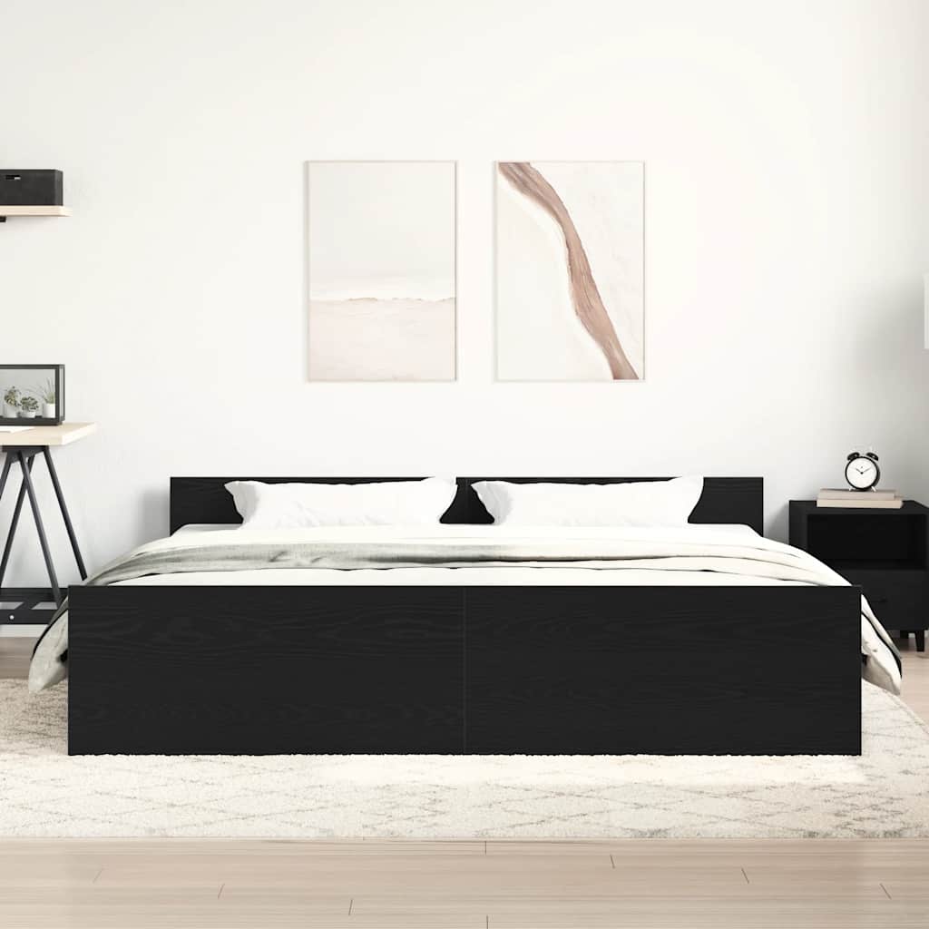fekete tölgy színű szerelt fa ágykeret matrac nélkül 200x200 cm