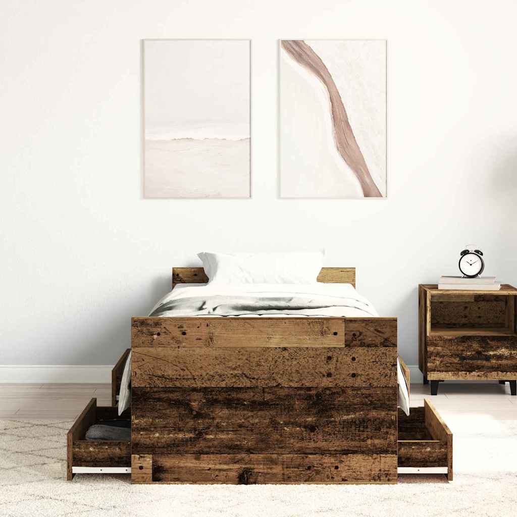 Ágykeret fejtámlával fiókkal Öreg fa 193 x 78 x 50 cm Faanyag