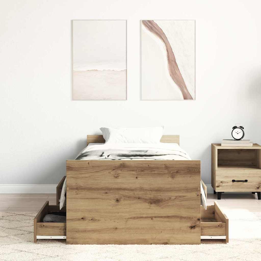 Ágykeret fiókkal Artisan tölgy 193 x 78 x 50 cm Szerelt Fa