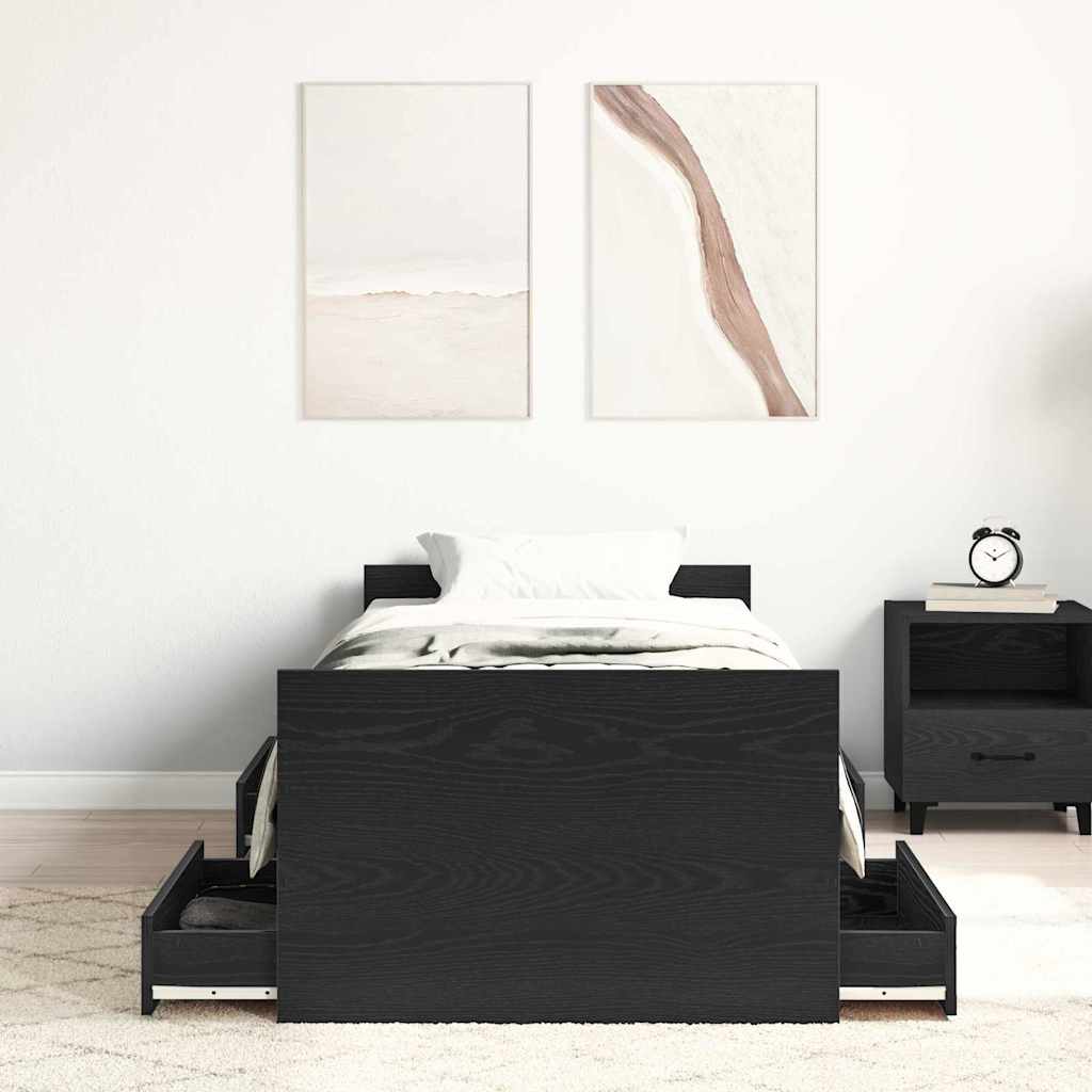Ágykeret fiókkal Fekete tölgy 193 x 78 x 50 cm Szerelt Fa