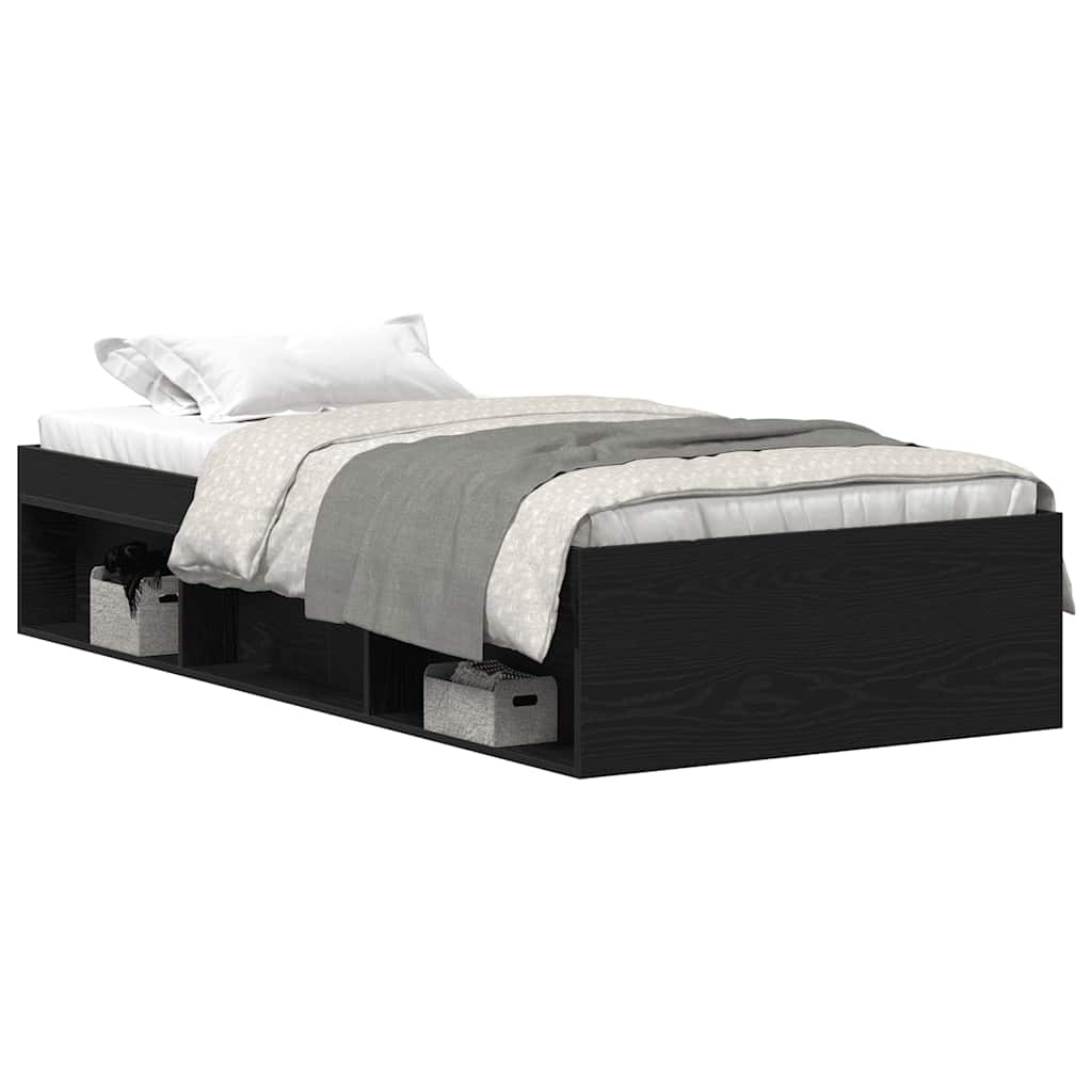 fekete tölgy színű szerelt fa ágykeret matrac nélkül 75x190 cm