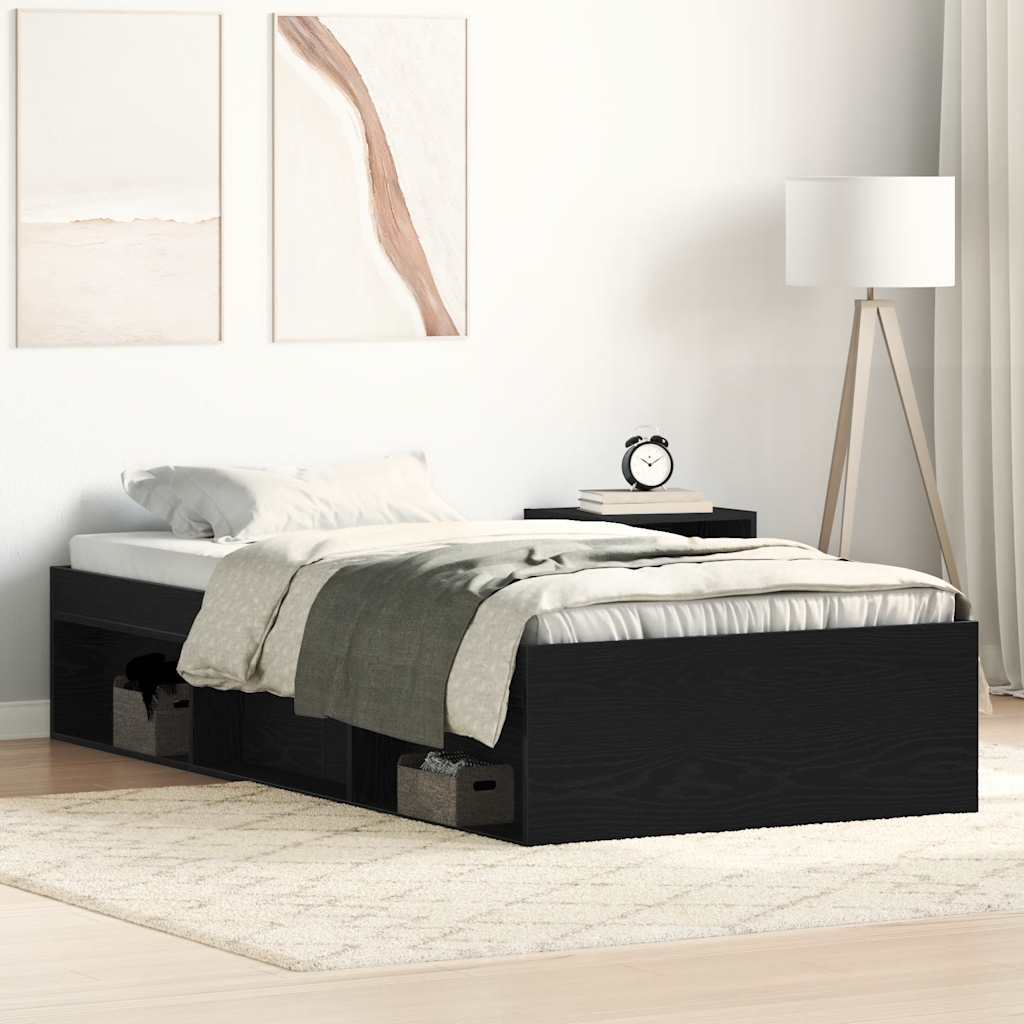 fekete tölgy színű szerelt fa ágykeret matrac nélkül 75x190 cm