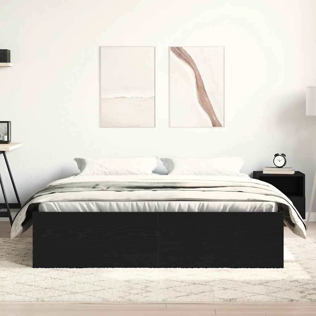fekete tölgy színű szerelt fa ágykeret matrac nélkül 150x200 cm