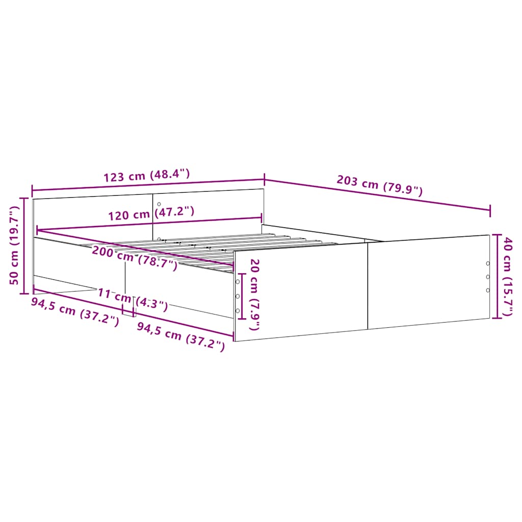 fekete tölgy színű szerelt fa ágykeret matrac nélkül 120x200 cm