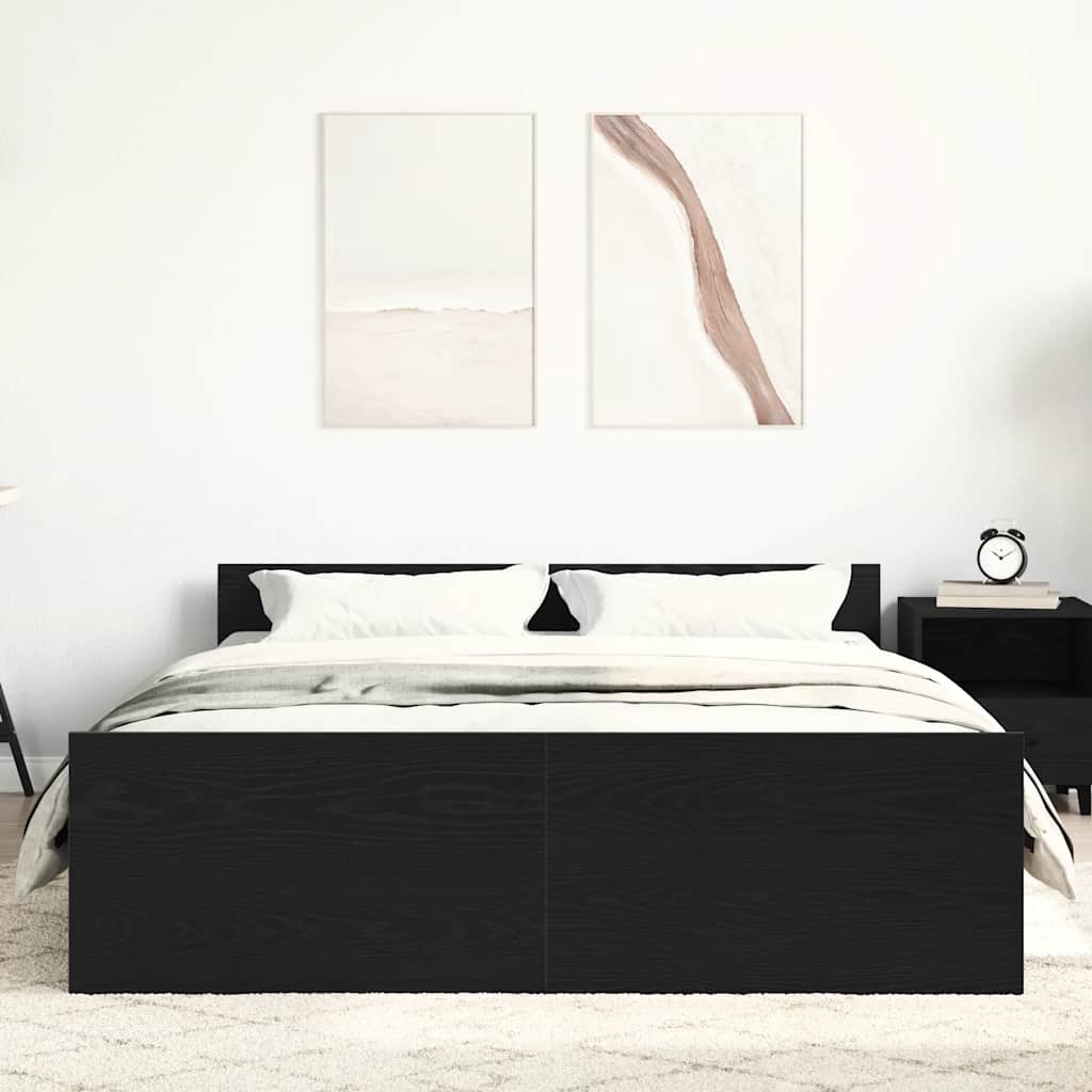 fekete tölgy színű szerelt fa ágykeret matrac nélkül 140x200 cm
