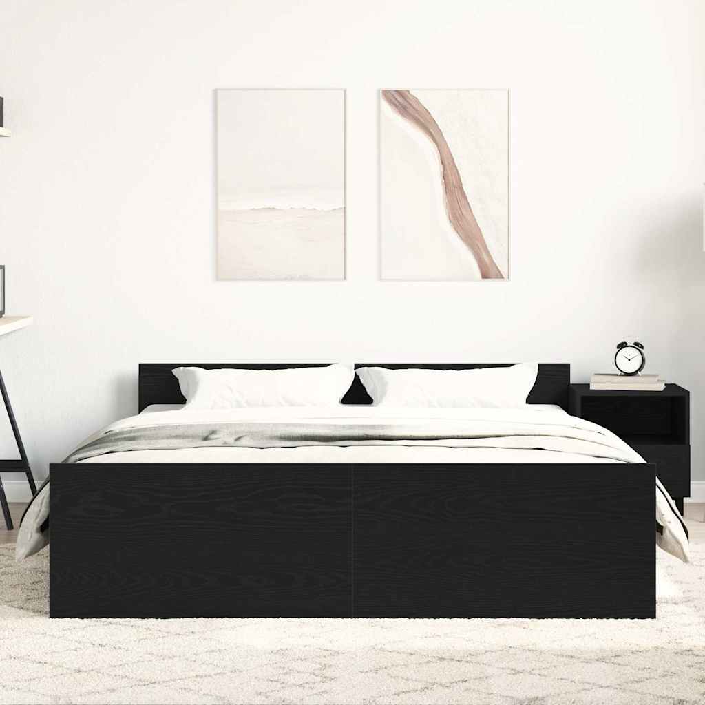 fekete tölgy színű szerelt fa ágykeret matrac nélkül 150x200 cm