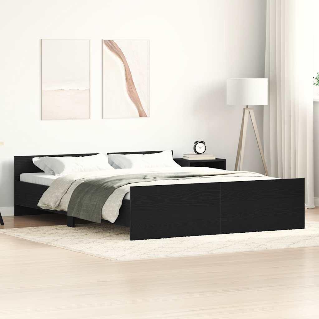 fekete tölgy színű szerelt fa ágykeret matrac nélkül 150x200 cm