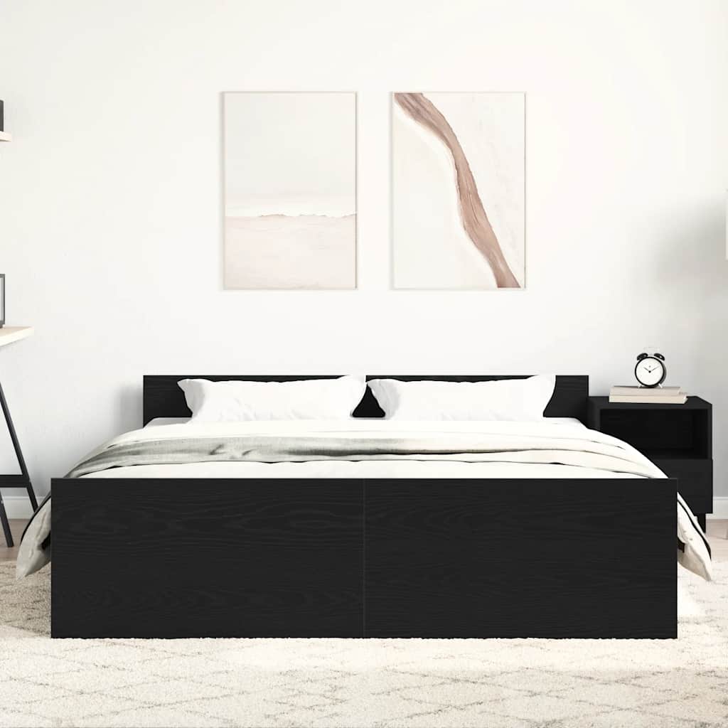 fekete tölgy színű szerelt fa ágykeret matrac nélkül 160x200 cm