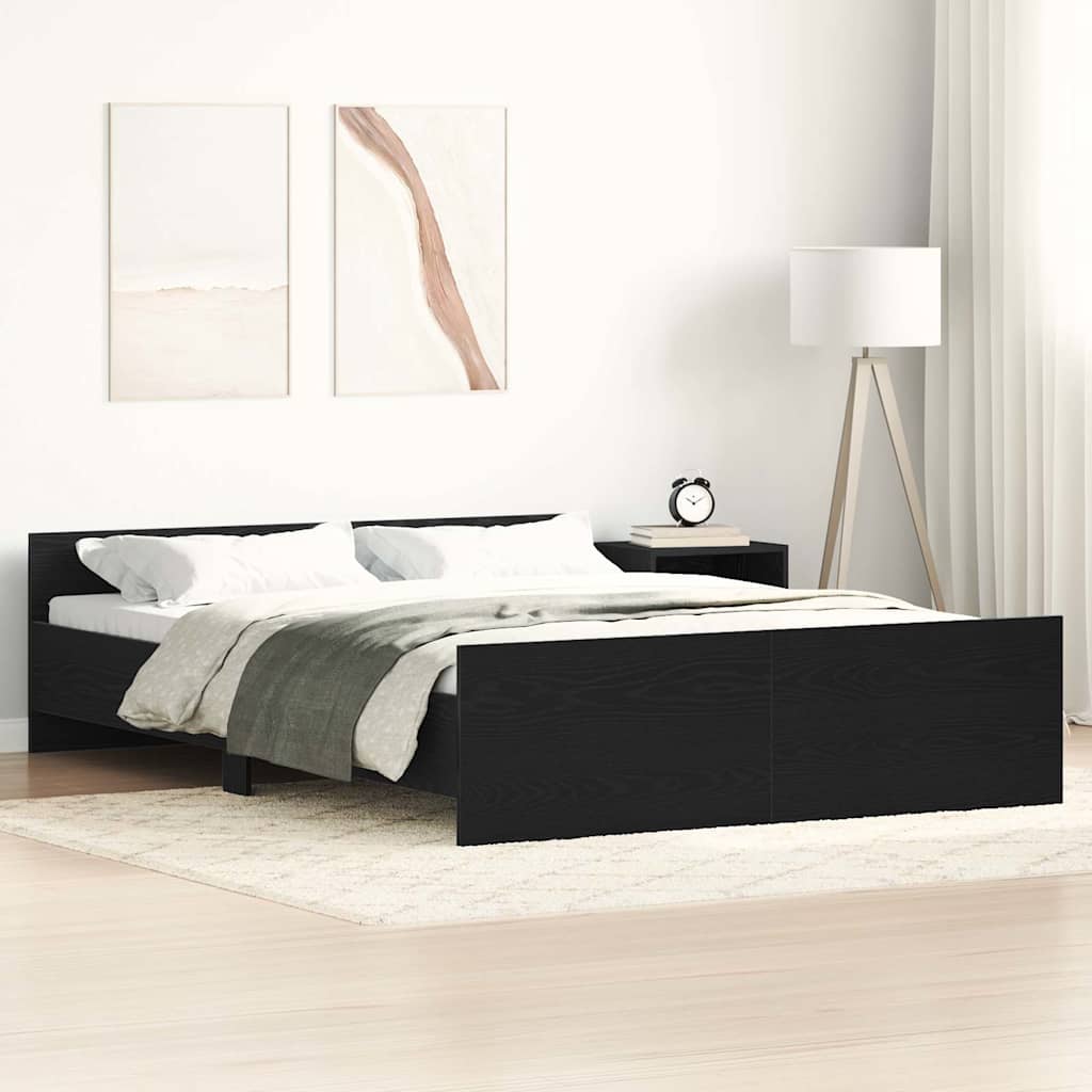 fekete tölgy szerelt fa ágykeret matrac nélkül 135x190 cm