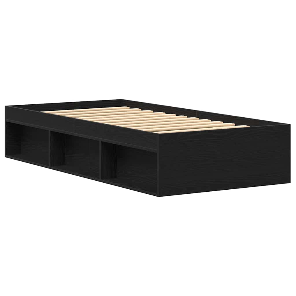 fekete tölgy színű szerelt fa ágykeret matrac nélkül 90x200 cm