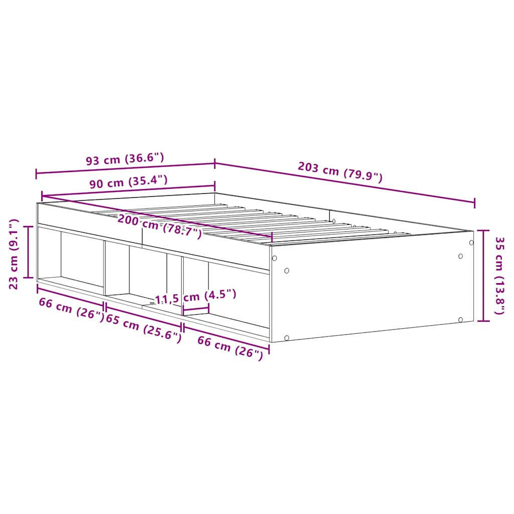 fekete tölgy színű szerelt fa ágykeret matrac nélkül 90x200 cm