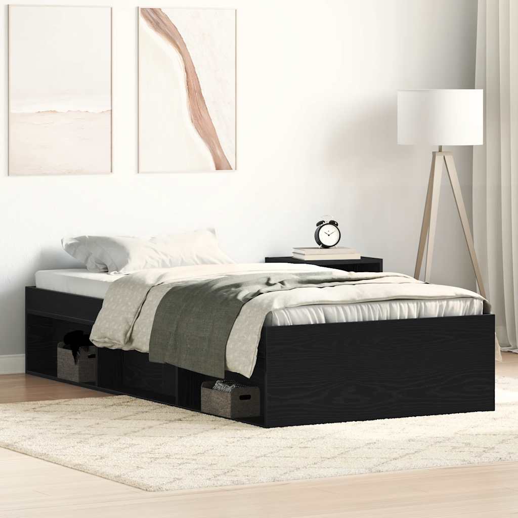 fekete tölgy színű szerelt fa ágykeret matrac nélkül 90x200 cm