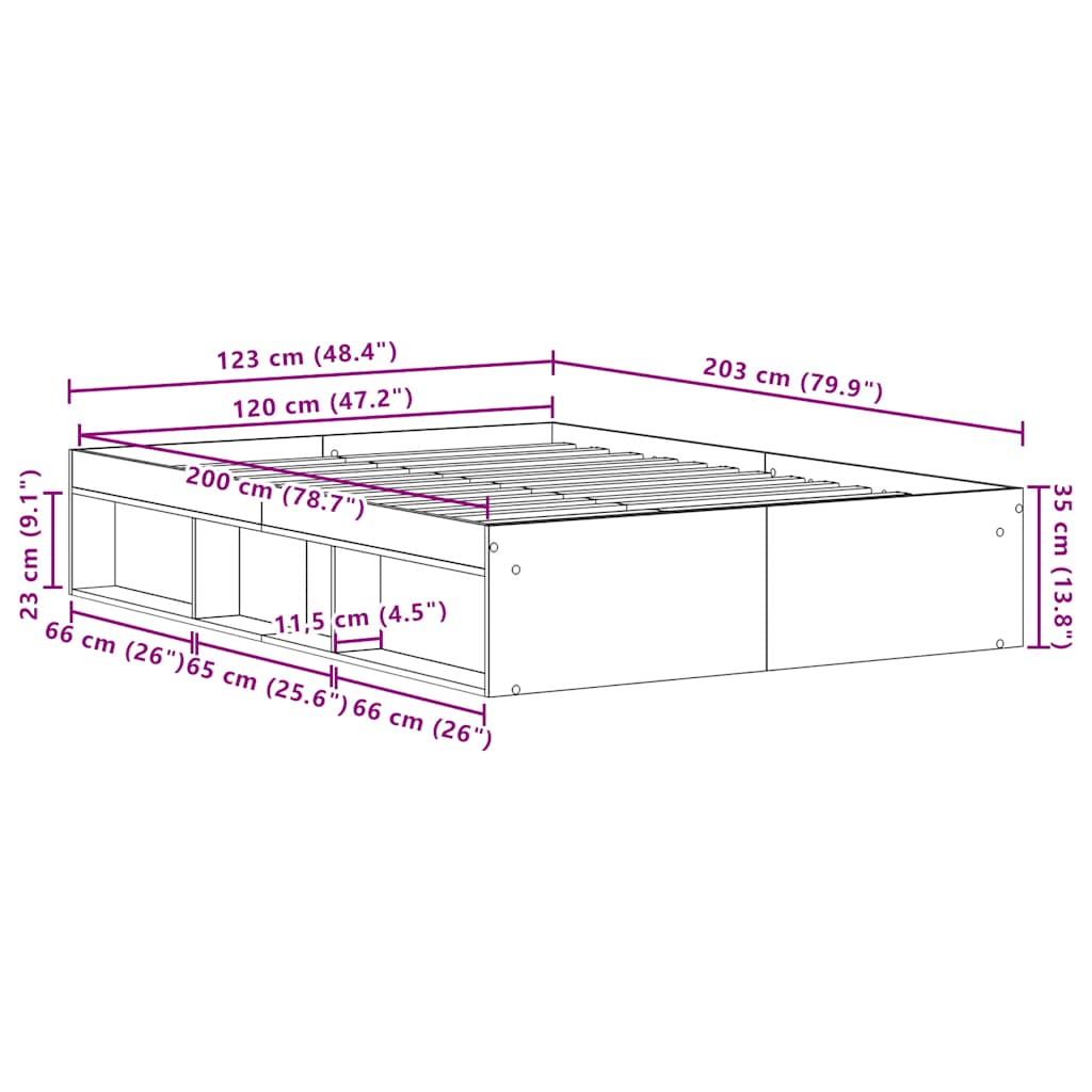 fekete tölgy színű szerelt fa ágykeret matrac nélkül 120x200 cm