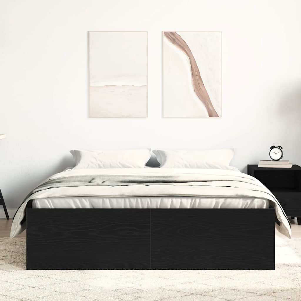 fekete tölgy színű szerelt fa ágykeret matrac nélkül 140x200 cm