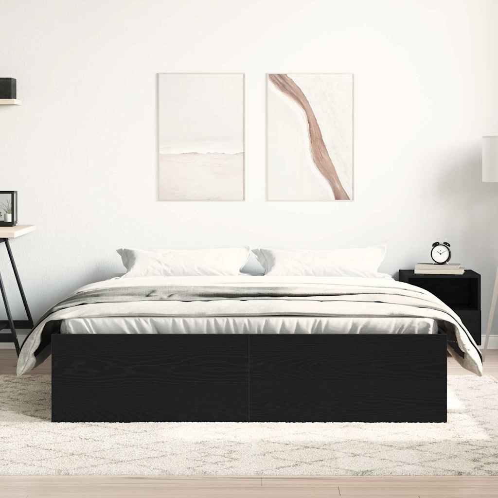 fekete tölgy színű szerelt fa ágykeret matrac nélkül 160x200 cm