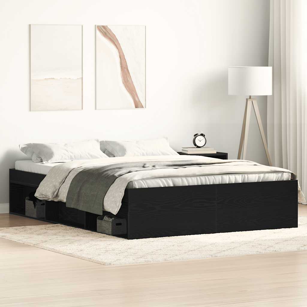 fekete tölgy színű szerelt fa ágykeret matrac nélkül 120x190 cm