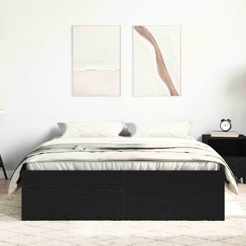 fekete tölgy színű szerelt fa ágykeret matrac nélkül 140x190 cm