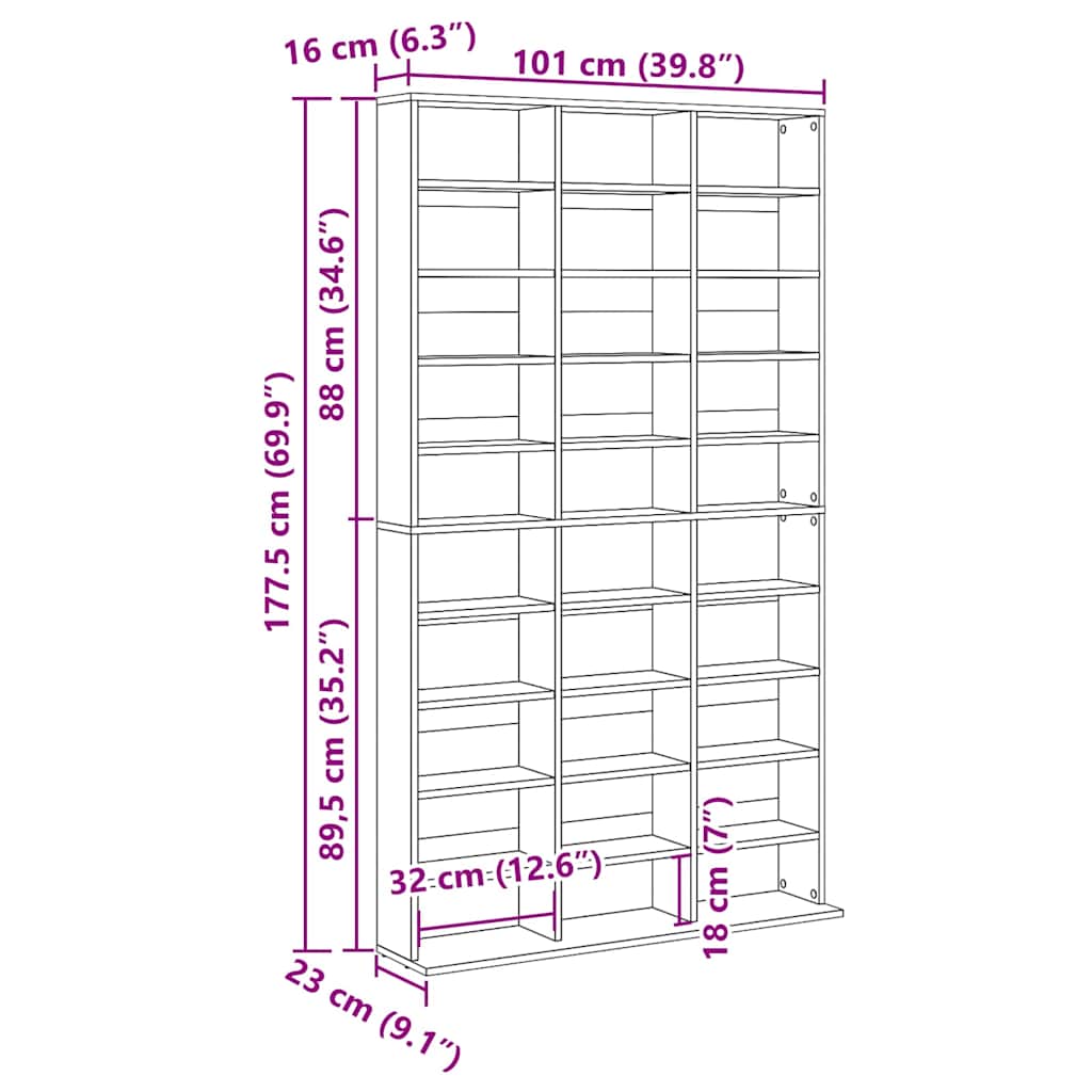 CD szekrény Fekete tölgy 101 x 23 x 177,5 cm Szerelt Fa