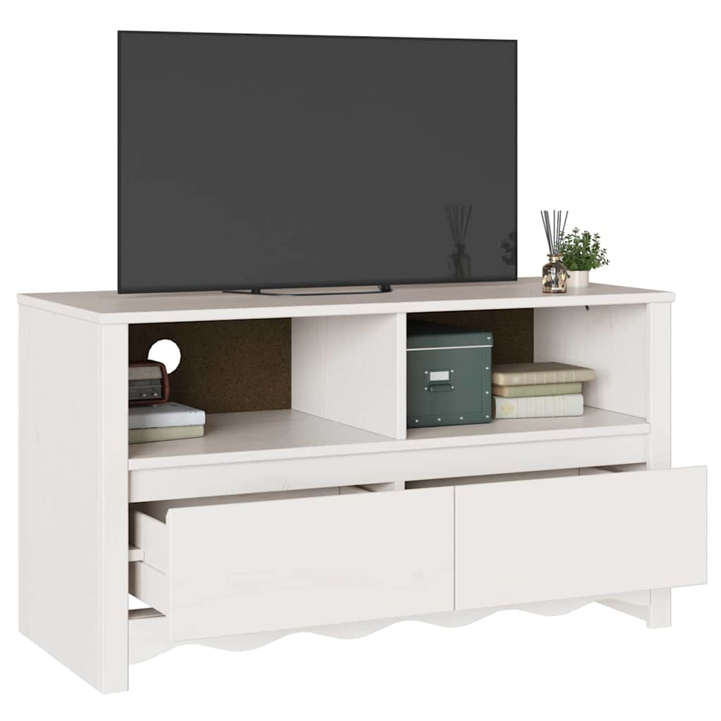 TV szekrény fiókkal Drammen Fehér 99 x 43 x 55 cm Tömör fenyőfa