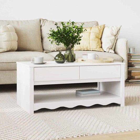 Dohányzóasztal Drammen Fehér 99 x 55 x 45 cm Tömör fenyőfa