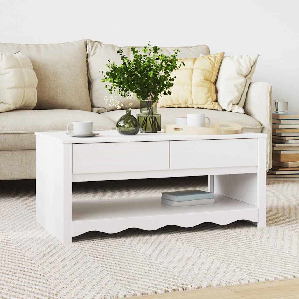 Dohányzóasztal Drammen Fehér 99 x 55 x 45 cm Tömör fenyőfa