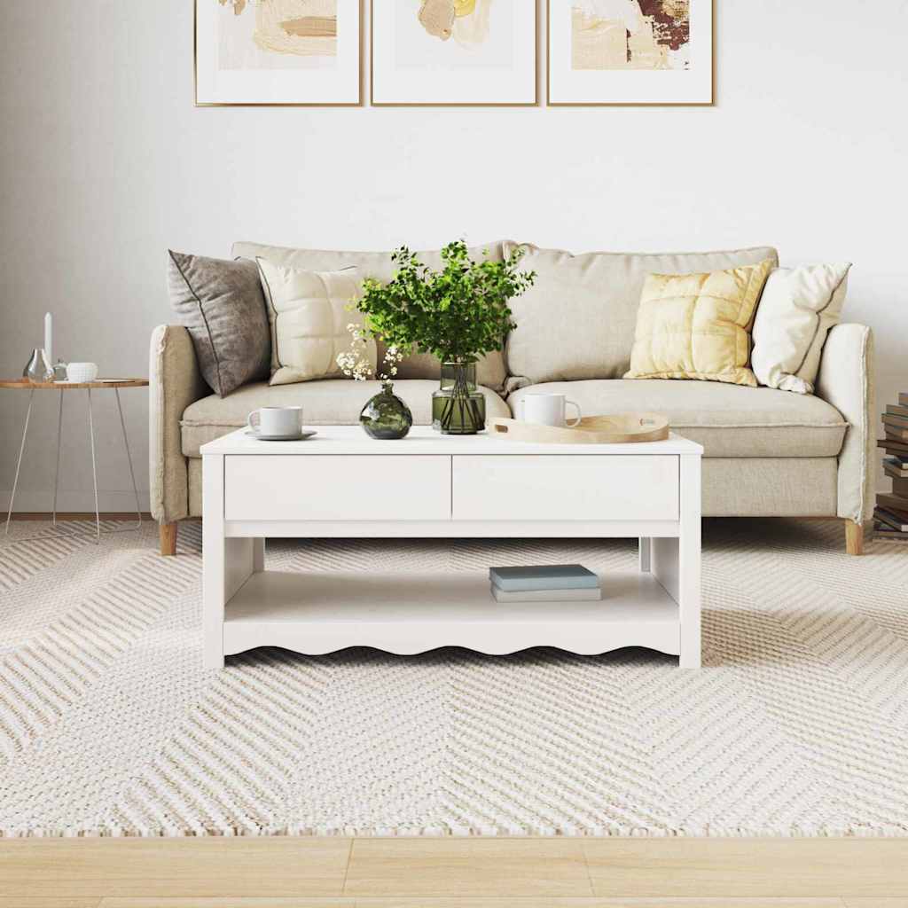 Dohányzóasztal Drammen Fehér 99 x 55 x 45 cm Tömör fenyőfa