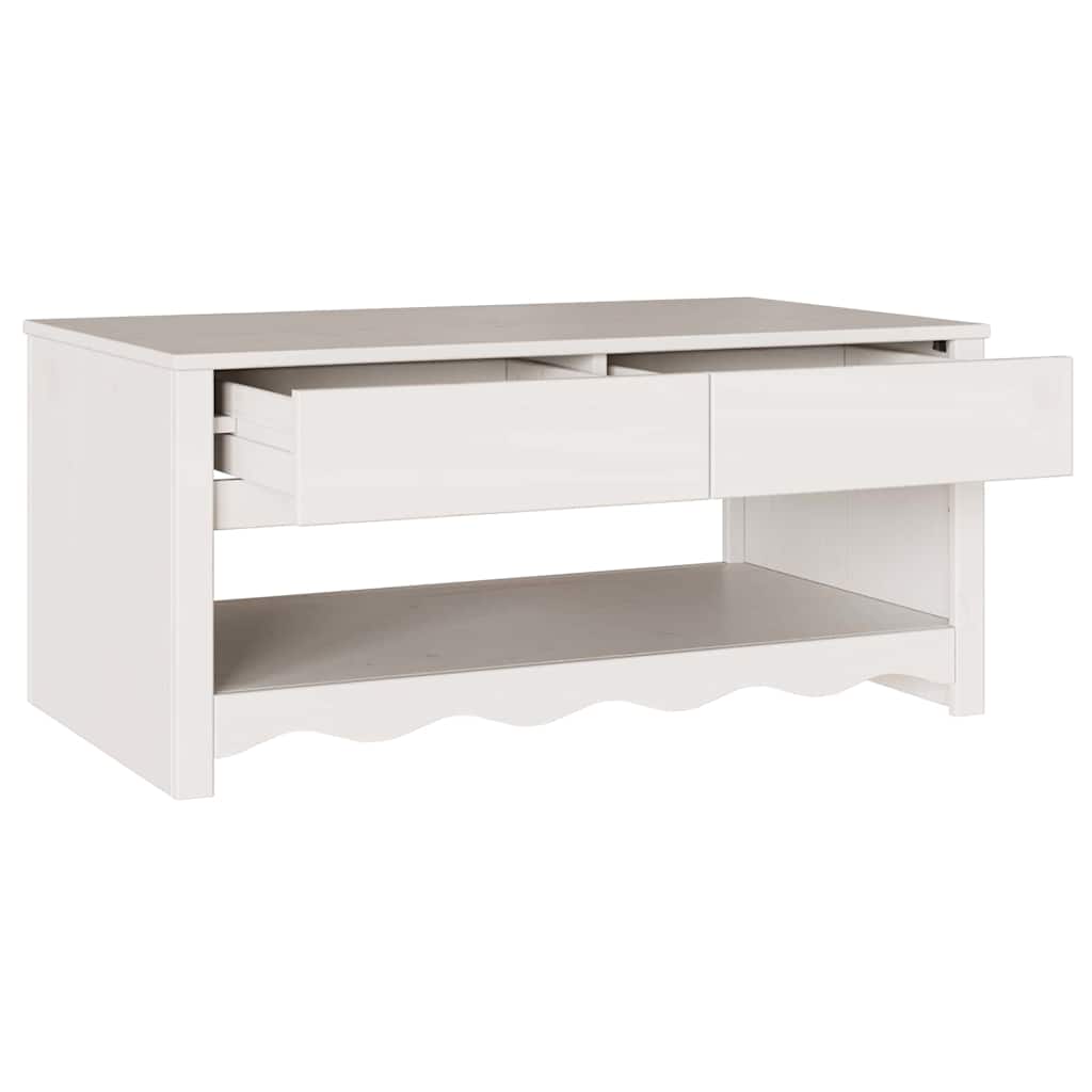 Dohányzóasztal Drammen Fehér 99 x 55 x 45 cm Tömör fenyőfa