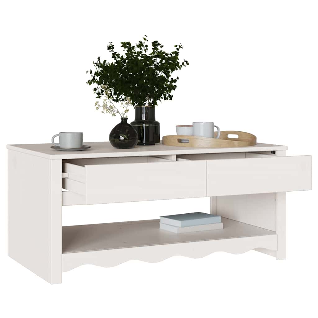 Dohányzóasztal Drammen Fehér 99 x 55 x 45 cm Tömör fenyőfa