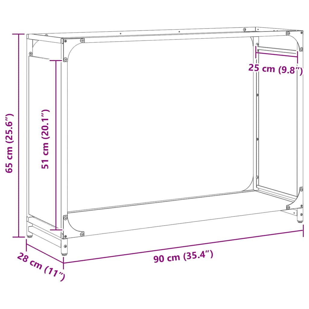 fekete hidegen hengerelt acél tűzifatároló 90x28x65 cm
