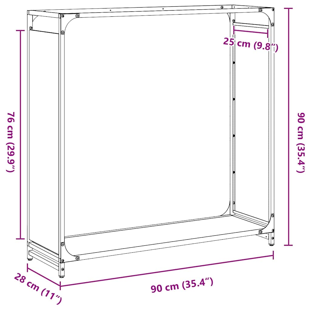 fekete hidegen hengerelt acél tűzifatároló 90x28x90 cm