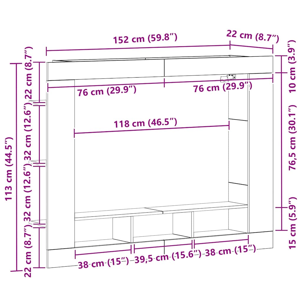 TV szekrény 152 x 22 x 113 cm Régi fa Szerelt fa