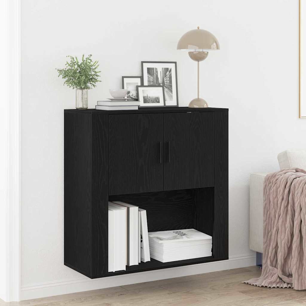 Fali Szekrény polcokkal Fekete tölgy 80 x 33 x 80 cm Szerelt Fa