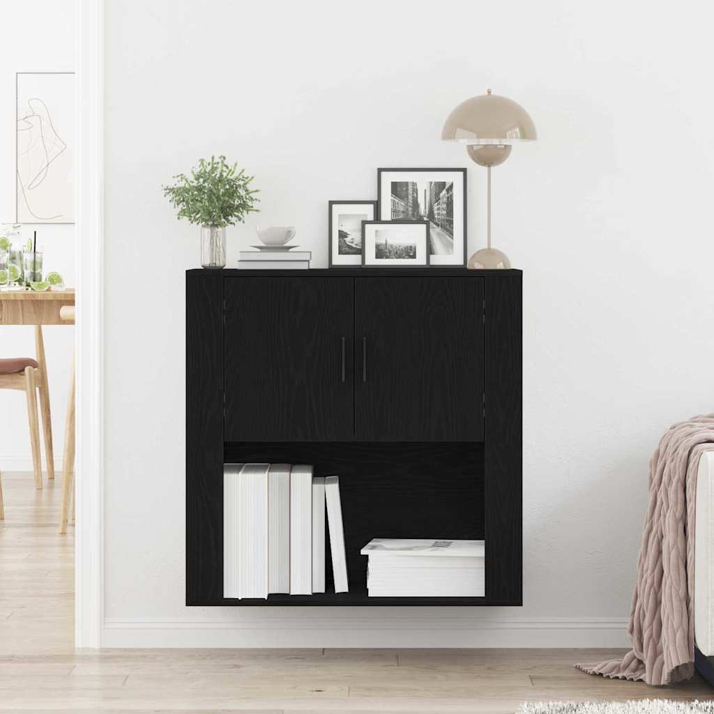 Fali Szekrény polcokkal Fekete tölgy 80 x 33 x 80 cm Szerelt Fa