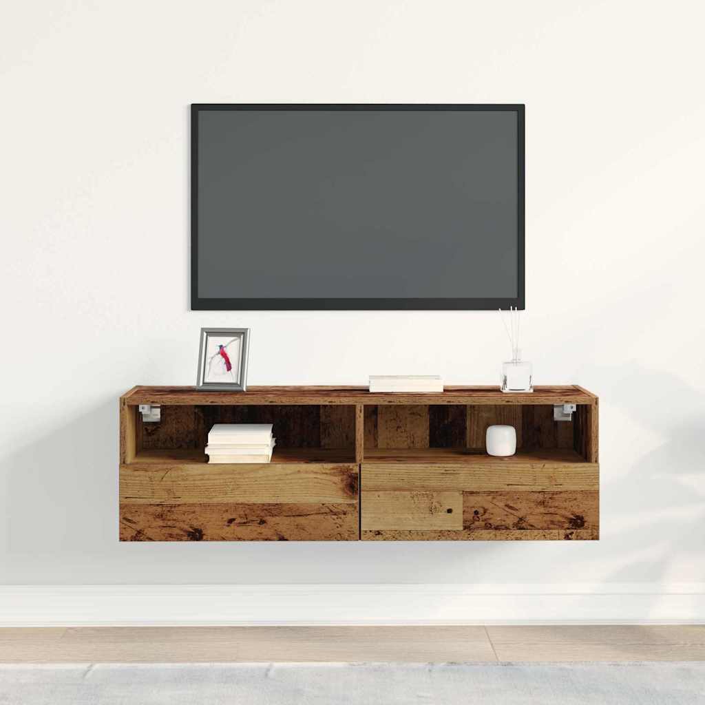 TV Fali Szekrény 100 x 30 x 30 cm Régi fa Szerelt Fa