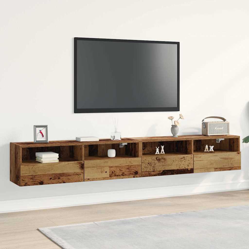 TV Fali Szekrény 2 pcs Öreg fa Szerelt Fa