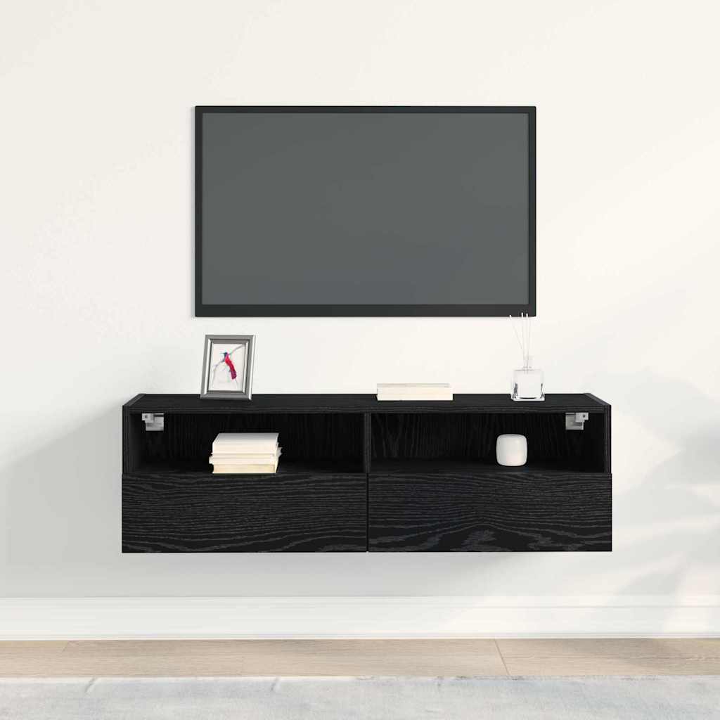 TV Fali Szekrény 100 x 30 x 30 cm Fekete tölgy Szerelt Fa