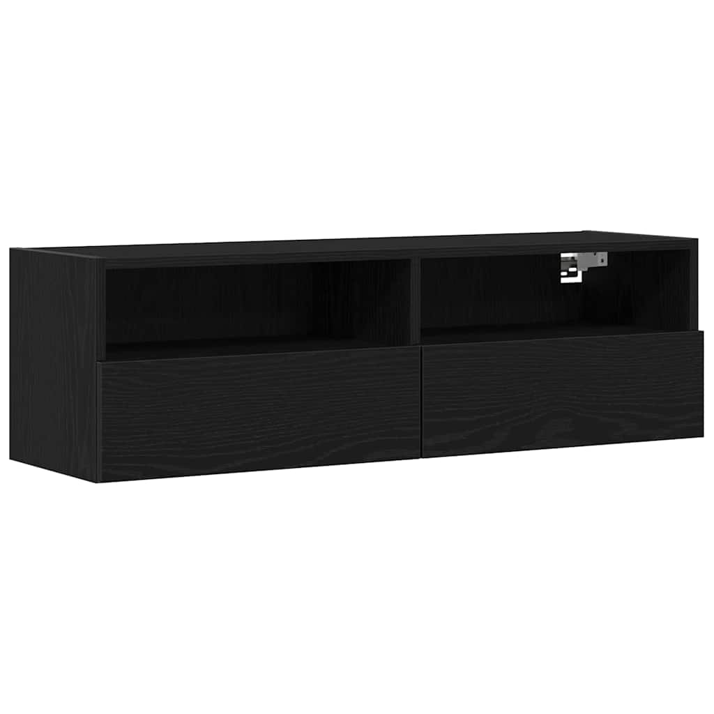 TV Fali Szekrény 100 x 30 x 30 cm Fekete tölgy Szerelt Fa