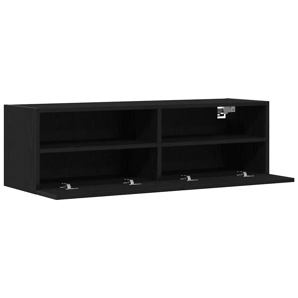 TV Fali Szekrény 100 x 30 x 30 cm Fekete tölgy Szerelt Fa