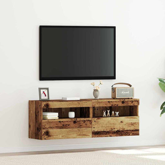TV Fali Szekrény LED-del 2 pcs Régi fa 60 x 30 x 40 cm Faanyag