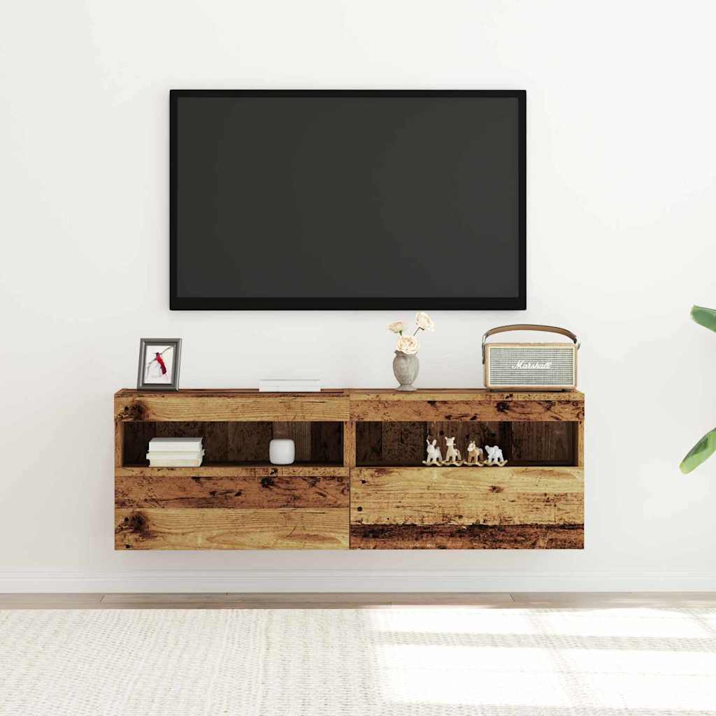 TV Fali Szekrény 2 pcs Régi fa Szerelt Fa